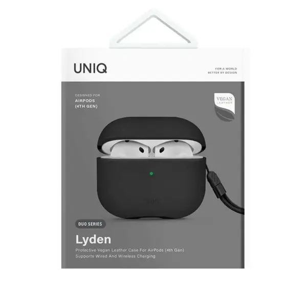 UNIQ LYDEN PROTECTIVE VEGAN LEATHER CASE FOR AIRPODS 4TH GEN | BLACK